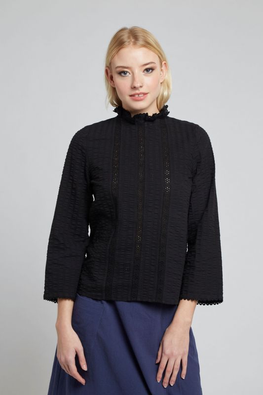 Louche Bluse Carmelo Sort m/blonder